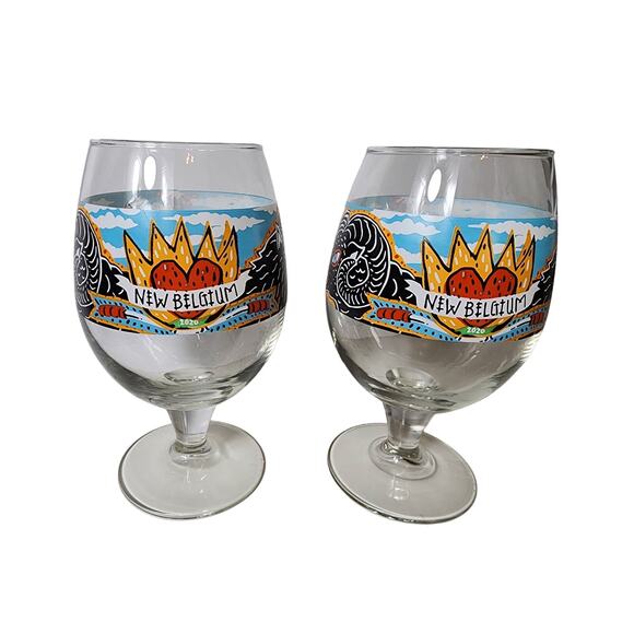 New Belgium 2020 Artist Series Globe Glass Limited Edition 16oz Set of 2 - Picture 1 of 6